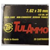 TUL AMMO 7.62X 39MM 122GR HP STEEL CASE 20RDS