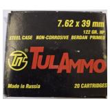 TUL AMMO 7.62X 39MM 122GR HP STEEL CASE 20RDS