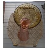 PINK DEPRESSION CRUET, AMBER, PLATTER