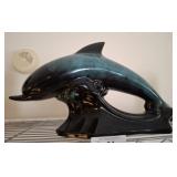 PAINTED TERRACOTTA DECORATIVE DOLPHIN FIGURINE