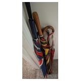CONTENTS OF HALL CLOSET, GOLF UMBRELLAS