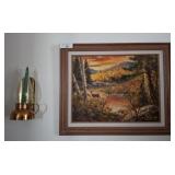 WESTON TAYLOR OIL ON CANVAS AND SCONCE