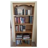 OAK TONE BOOK SHELF AND CONTENTS