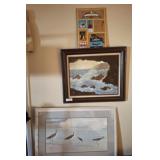 SIGNED OIL ON CANVAS CAVE SCENE AND AMERICANA CORK