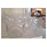 CUT GLASS BOWL AND PRESSED CREAM AND SUGAR