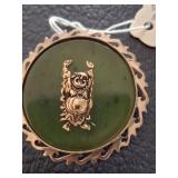 HAPPY BUDDHA PENDANT WITH JADE AND 14 K BEZEL