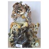 ANTIQUE JADE/HARDSTONE 2 PC TABLE SCULPTURE CARVED