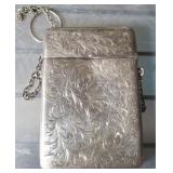 ANTIQUE MONOGRAMMED CIGARETTE CASE WITH CHAIN