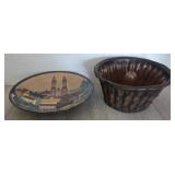 VINTAGE CAKE MOLD, PAINTED FRUIT BOWL
