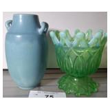 PORCELAIN VASE AND ART GLASS COMPOTE