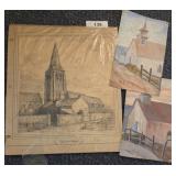 VINTAGE CHURCH PRINTS AND ETCHING, FRENCH, MISC