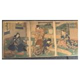 TOTE OF BOTTLES AND UNFRAMED ORIENTAL PRINTS