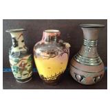3 PC ORIENTAL VASES 8 IN