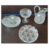 ASSORTED PRESSED GLASS AND CRYSTAL SERVING PCS