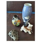 ASSORTED VASES, TERRIER, FROG