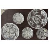 ASSORTED PRESSED GLASS AND CRYSTAL SERVING PCS