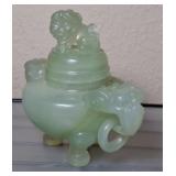 ANTIQUE JADE TRIPOD INSCENSE BURNER DRAGON