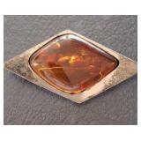 AMBER AND STERLING PIN