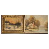 v v ANTIQUE UNFRAMED WITH DECORATIVE EMPTY FRAME