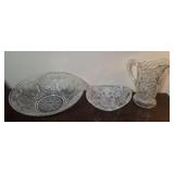 PITCHER, CELERY AND GLASS BOWL DECOR, ETCHED