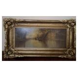 ORNATE FRAMED LOWE PRINT ON BOARD DEER SCENE