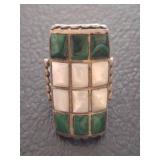 ZUNI SILVER RING WITH MOP AND MALACHITE