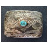 NAVAJO SILVER AND TURQUOISE BELT BUCKLE30G