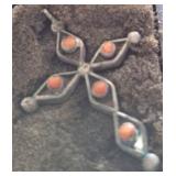 STERLING AND BLOOD CORAL CRUCIFIX CHARM