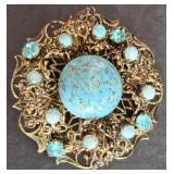 ANTIQUE PIN WITH TURQUIOSE AND EARRINGS