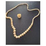 IVORY LOOK CARVED NECKLACE AND RING