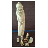 NETSUKE STYLE FIGURINES, CARVED BONE 14IN COUNCIL