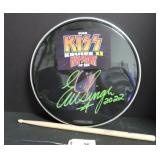 ERIC SINGER AUTOGRAPHED DRUM HEAD AND DRUM STICK