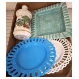 ASSORTED MILK GLASS, BICENT, PLATTERS, MISC