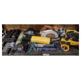 GROUP OF ASSORTED TOOLS, TV MOUNT, ELECTRIC CORD