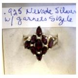 925 NEVADA SILVER WITH GARNETS SIZE 6