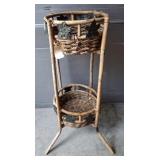 WICKER WOVEN 2 TIER PLANT STAND 36IN