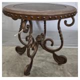 INLAID DECORATIVE WROUGHT IRON BASE END TABLE