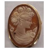 VINTAGE CAMEO BROOCH WITH 14 K GOLD TRIM