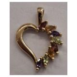14 K GOLD HEART PENDANT WITH STONES 2.0 TWT