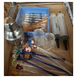 GROUP OF SWIZZLE STICKS, MIXER, MISC