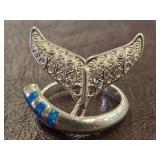 BLUE OPAL WHALE TAIL STERLING RING SIZE 8.5