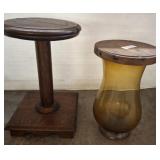 GLASS DECORATIVE VASE W/ WOODEN LID, WOODEN