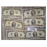 TWO DOLLAR BILLS 6 PC