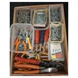 FASTENERS, SNIPS,, NAILS, SCREW DRIVER