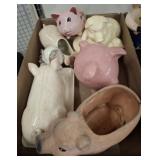 ASSORTED PIG FIGURINES, PLANTERS, MISC