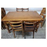 OAK DINING TABLE W/ DRAW LEAVES, 6 CHAIRS