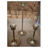 3 PC CANDLE HOLDERS BRASS 8IN