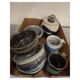 GLAZED POTTERY MUGS AND BOWLS
