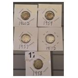 5PC ROOSEVELT DIMES
