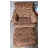 ASHLEY FURNITURE UPHOLSTERED ARMCHAIR, OTTOMAN